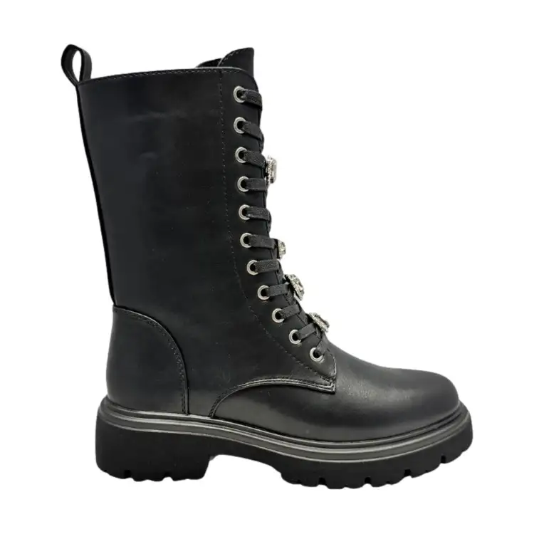 Gold & Gold GR457 Anfibi Donna Stringati Con Accessorio Con Zip Laterale Nero