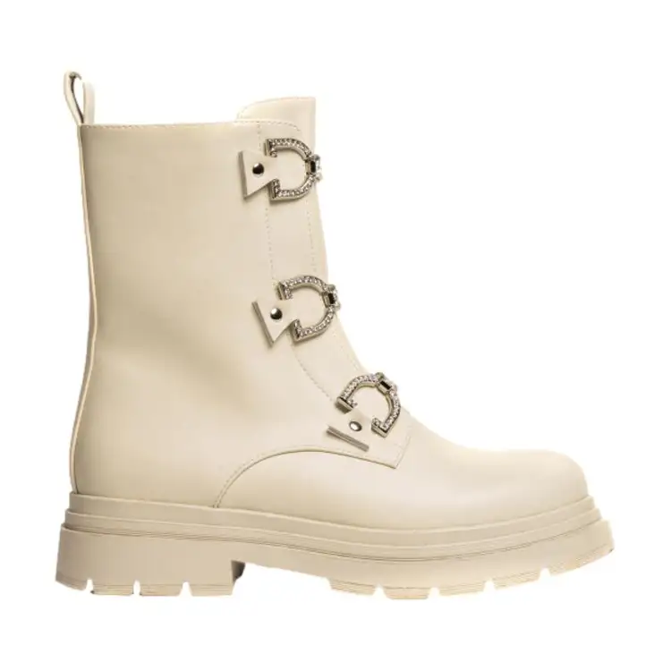 Gold & Gold GW356 Stivaletto Donna Con Zip Laterale Con Accessorio Beige