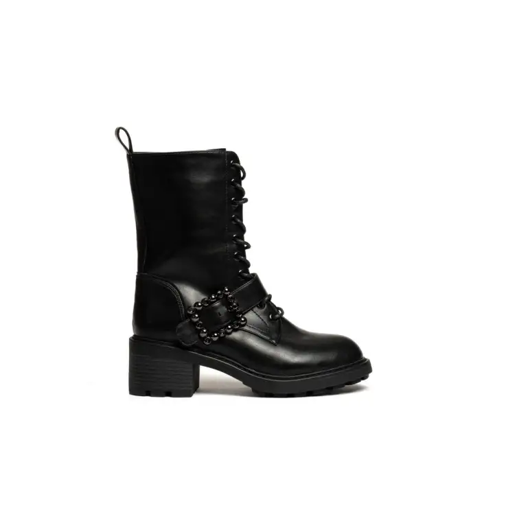 Gold & Gold GW365 Anfibi Donna Stringate Con Accessorio Laterale Nero