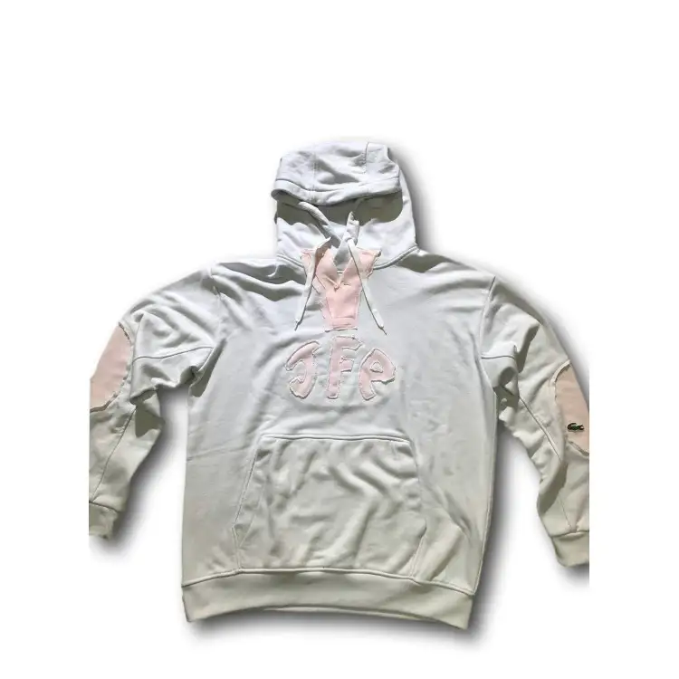 Just For Poor ROSBERG C LACOSTE Felpa Unisex in Cotone con Cappuccio Bianco Rosa