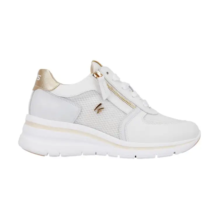 KEYS K-10600 Sneaker Donna Con Zeppa e Zip Laterali Stringate White/Grey/Gold