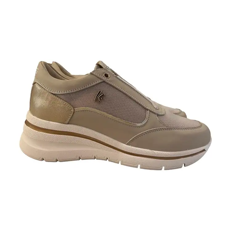 KEYS K-10601 Sneaker Donna Con Zeppa Beige/Gold/Pink