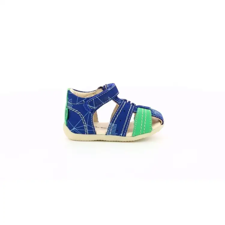 Kickers BIGBAZAR - 2 Sandali Bambino Primi Passi con Strappo in Vera Pelle Blu Verde