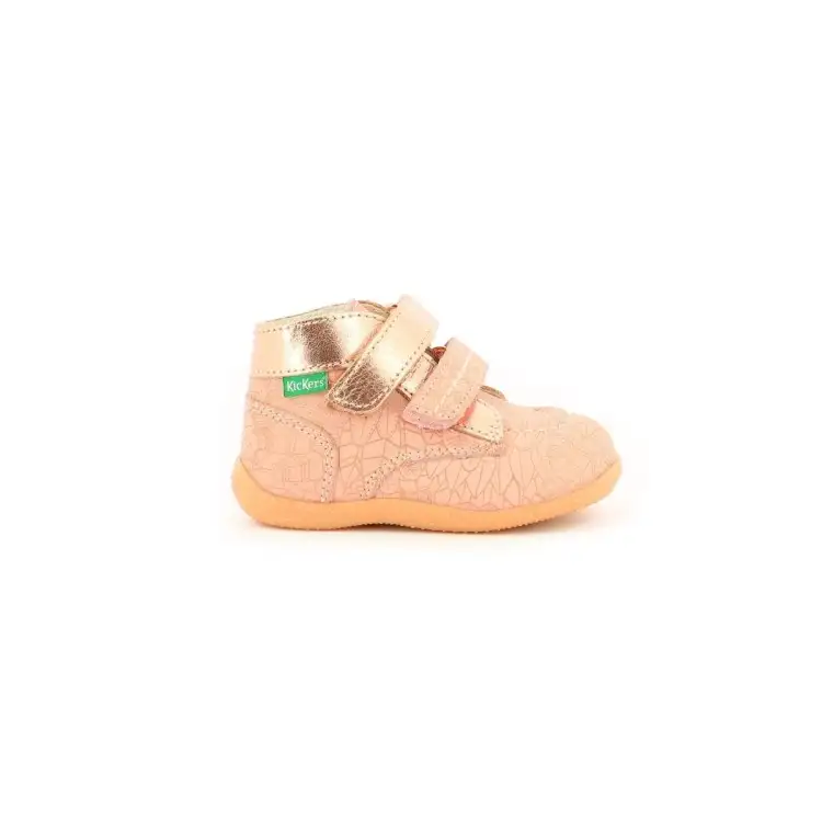 Kickers Bonkro-2 Scarpe Bambina Primi Passi in Vera Pelle Rose Ethnic