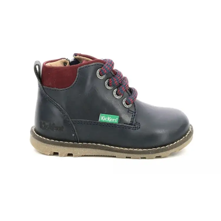 Kickers Nonobo Scarpe Bambino Stivaletti Stringati in Vera Pelle Blu