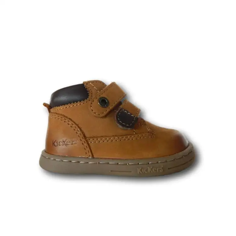Kickers TackEasy Scarpe Primi Passi Doppi Strappi Vera Pelle Camel