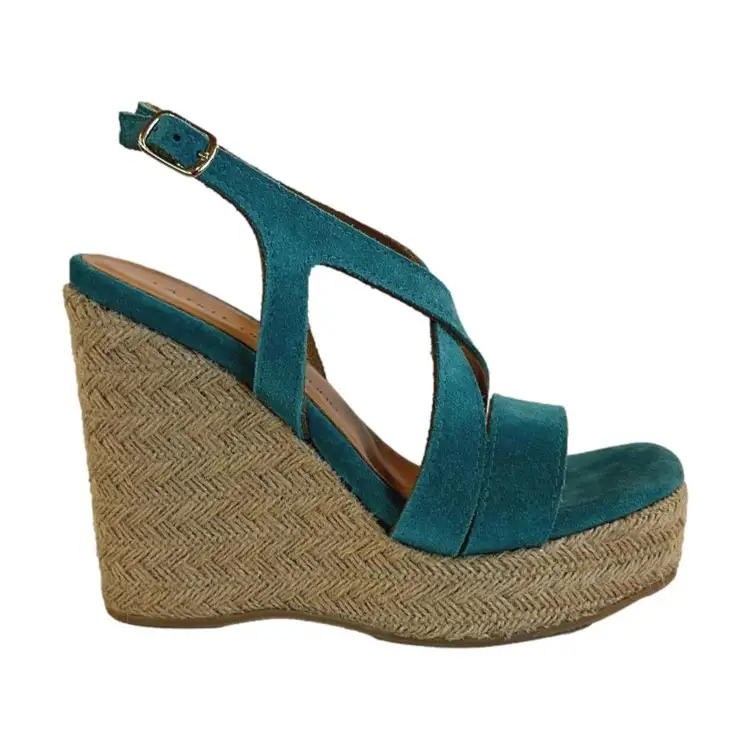 LA FILLE DES FLEURS SA17670PY Scarpe Donna Sandali con Zeppa Made in Italy Turchese