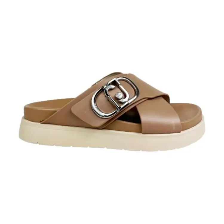 LIU JO YOU 754 Sandali Ciabatta Donna con Fascia Incrociata a Strappo con Accessorio Cuoio