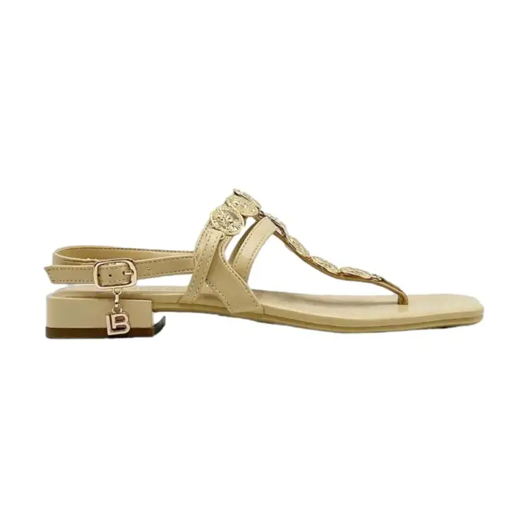 Laura Biagiotti 9007 Sandali Donna Flat Infradito Gioiello con Inserti Oro Beige