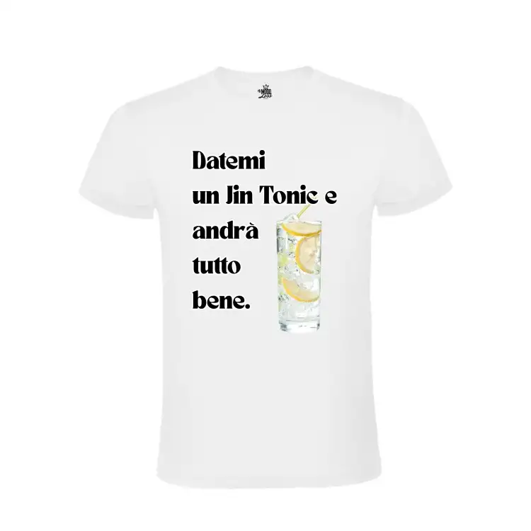 MOODLess MLJINTW T-Shirt in Cotone Bianco Datemi una Jin Tonic e Andrà Tutto Bene
