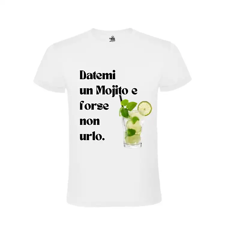 MOODLess MLMOJW Datemi un Mojito e Forse non Urlo T-Shirt in Cotone Bianco