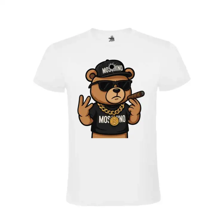 MOODLess MLMSKW T-Shirt in Cotone Bianco Teddy Gangsta