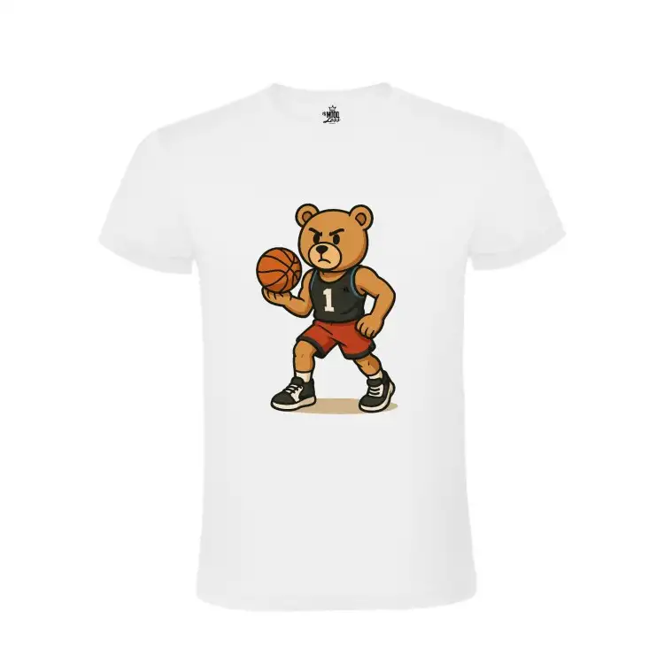 MOODLess MLTDBW T-Shirt in Cotone Bianco Teddy Basket Player