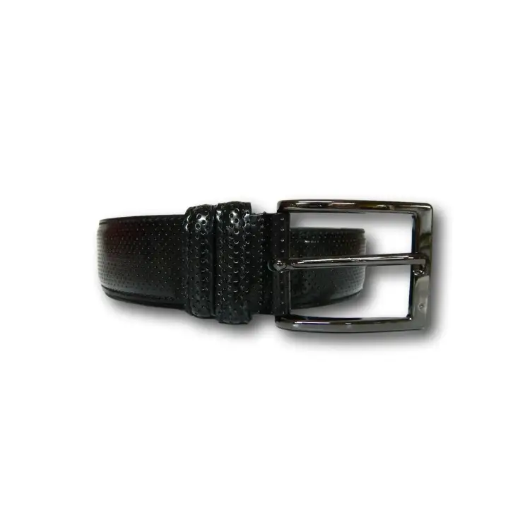 Made in Italy 035 Cintura Uomo 3,5 cm in Pelle Lucida Puntinata Nero