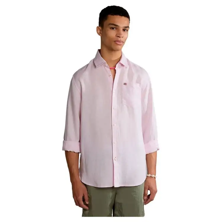 Napapijri NA4H1C G-Creton LS Camicia Uomo Manica Lunga In Lino Rosa