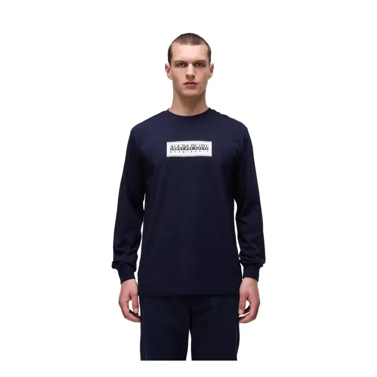 Napapijri S-BOX LOGO LS T-Shirt Uomo Girocollo Manica Lunga Blu Marine
