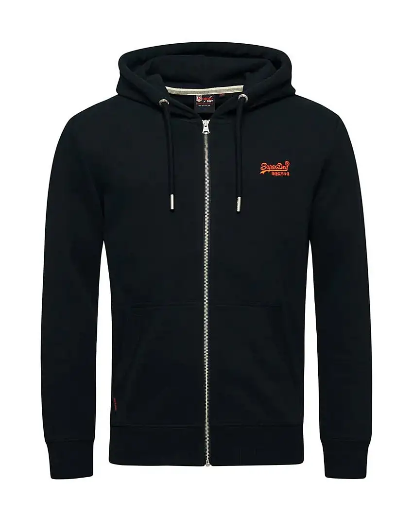 Superdry Felpa con Cappuccio e Loghi Misto Cotone Blu