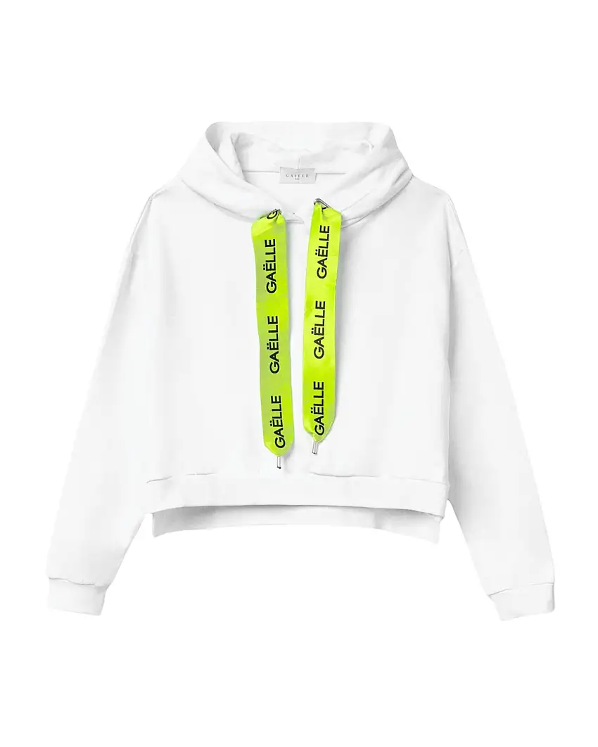 Gaelle Felpa Cropped in Cotone Made In Italy con Cappuccio Bianco Donna