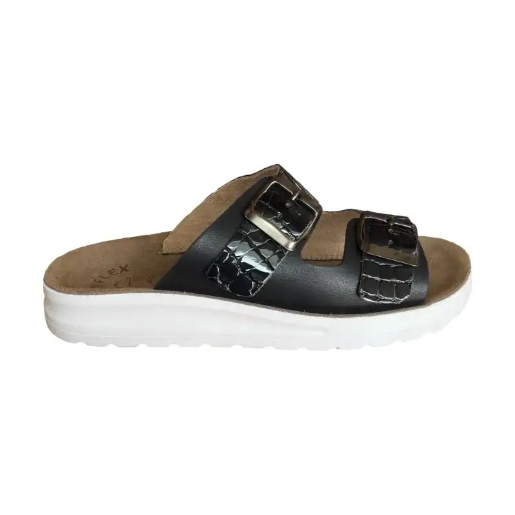 POLYFLEX 402 Ciabatte Donna Made in Italy Doppia Fascia Regolabile Nero