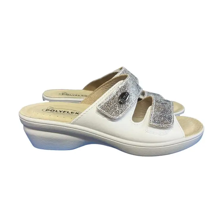 POLYFLEX 5507.36 Ciabatte Donna Made in Italy Doppia Fascia Regolabile Argento