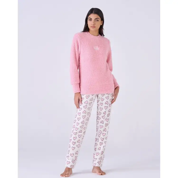 Pigiamiamoci 2955L Pigiama Donna Eco Pelliccia Cuori Rosa