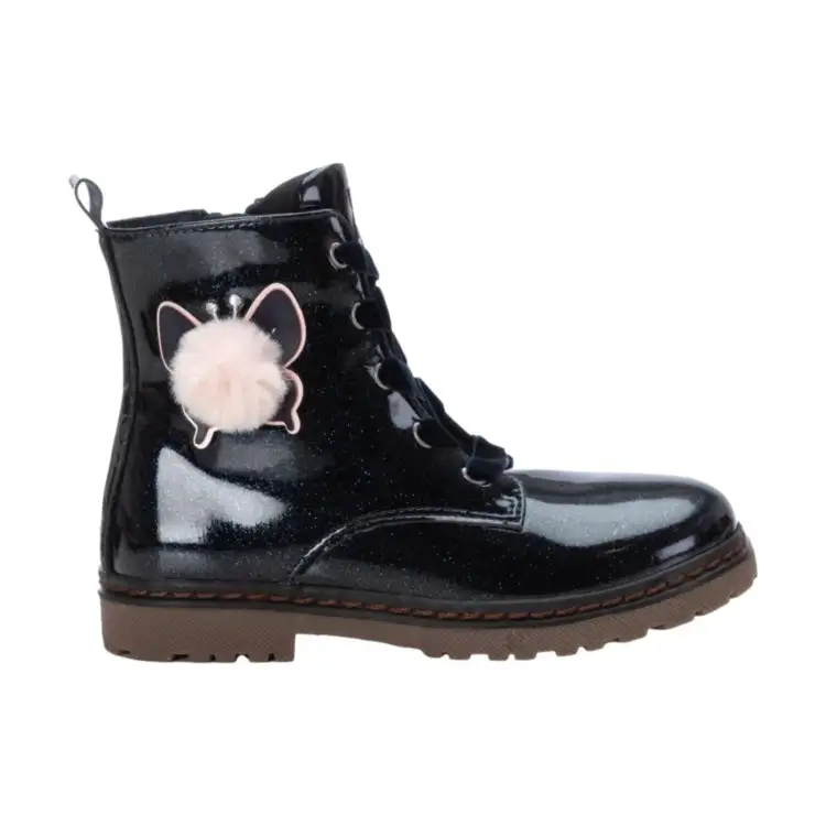 XTI Kids 150659 Stivaletto Bambina Farfalla in Vernice Glitter con Zip e Lacci Nero