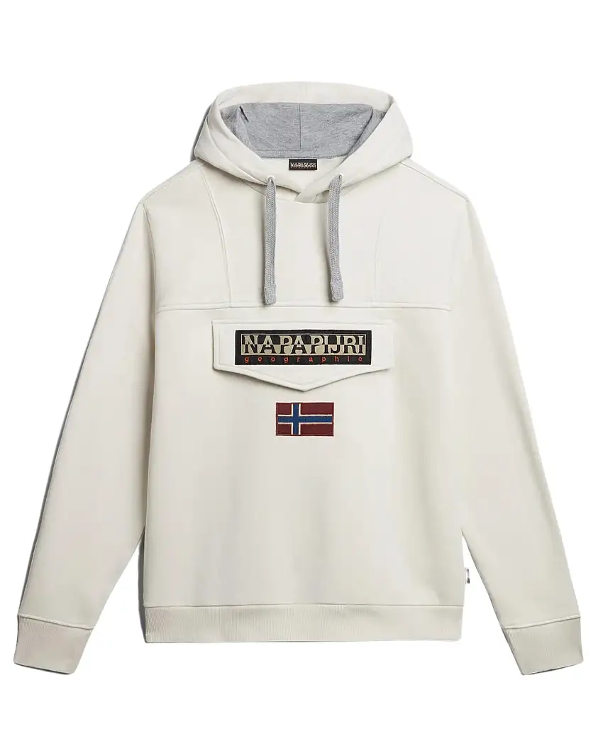 Napapijri Felpa Burgee con Cappuccio e Logo Bandiera Bianco