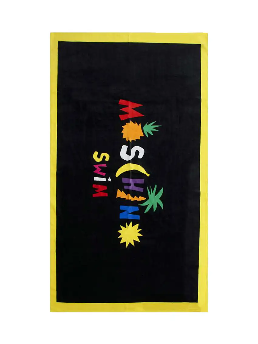 Moschino Swim Telo da Mare Fantasia Frutti Tropicali Cotone Nero