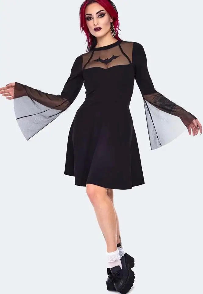 Jawbreaker - Bat Embroidered Mini Black - Vestito