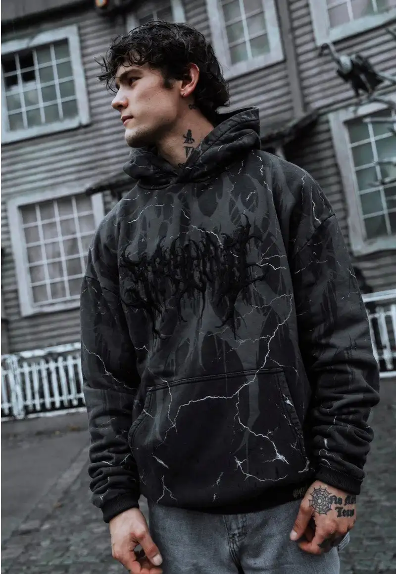 Stay Cold Apparel - Bloodshot Heavy Oversized Black Acid - Felpa con cappuccio