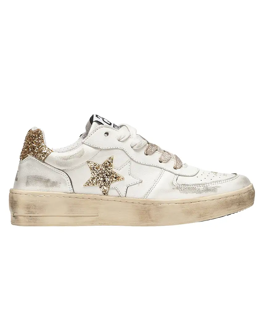 2Star Sneakers Padel in Pelle con dettagli Glitter Oro