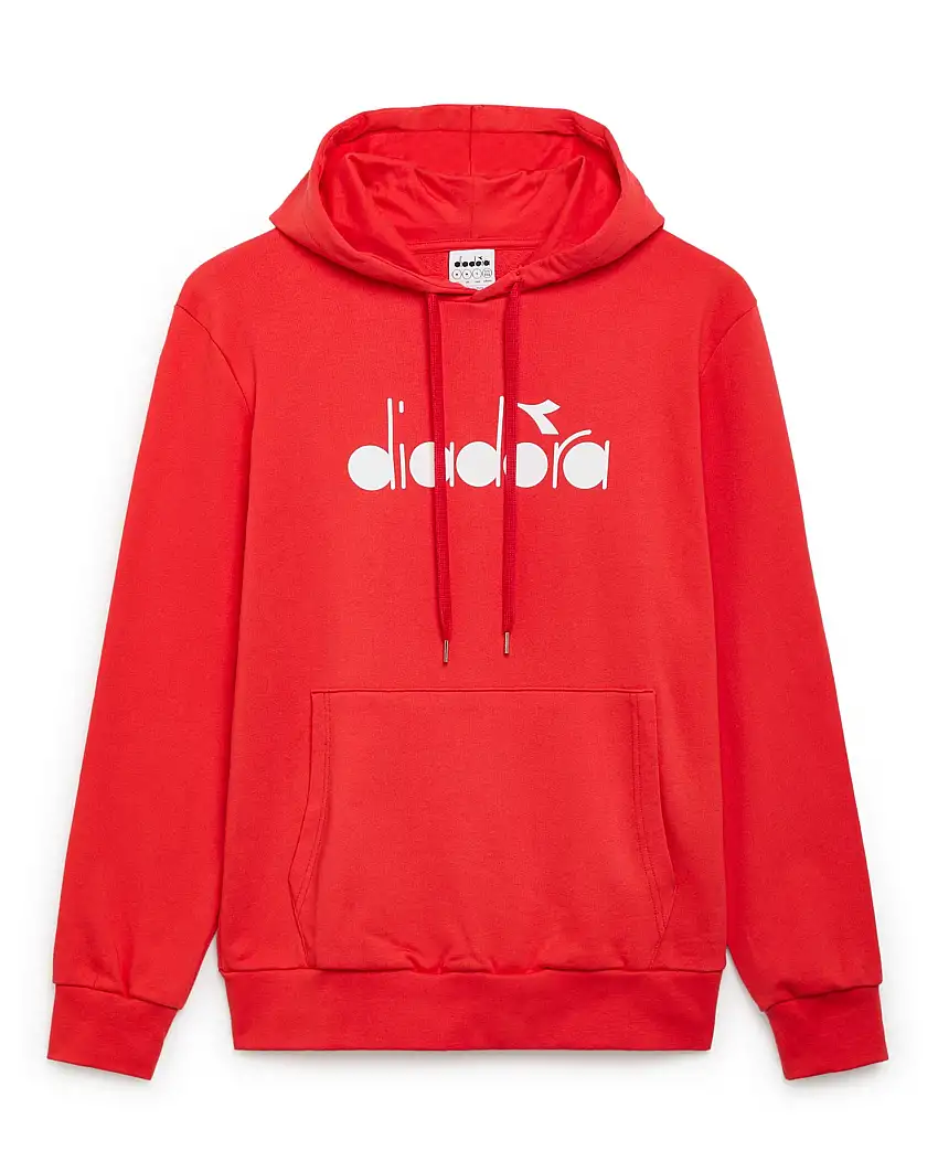 Diadora Felpa con Cappuccio Logo Big Cotone Rosso