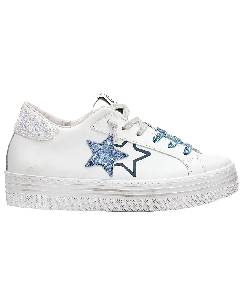 2Star Sneaker One Star con Platform Tomaia Bianco Azzurro Donna