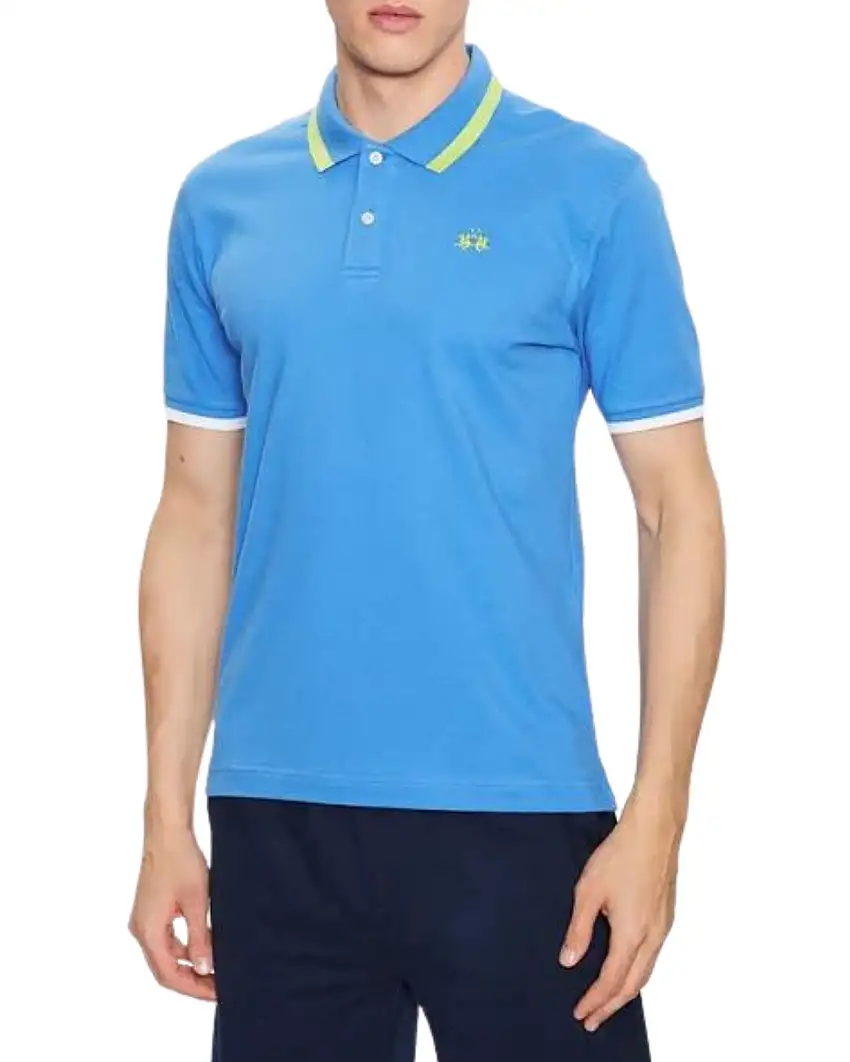 La Martina Polo Russell S/s Piquet Stretch Slim Fit Blu Uomo