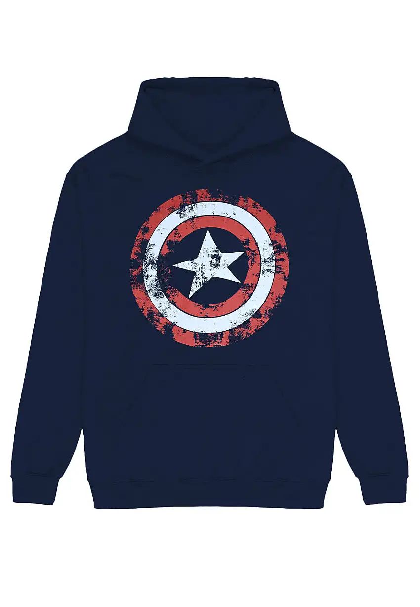 Captain America - Distressed Shield Blue - Felpa con cappuccio