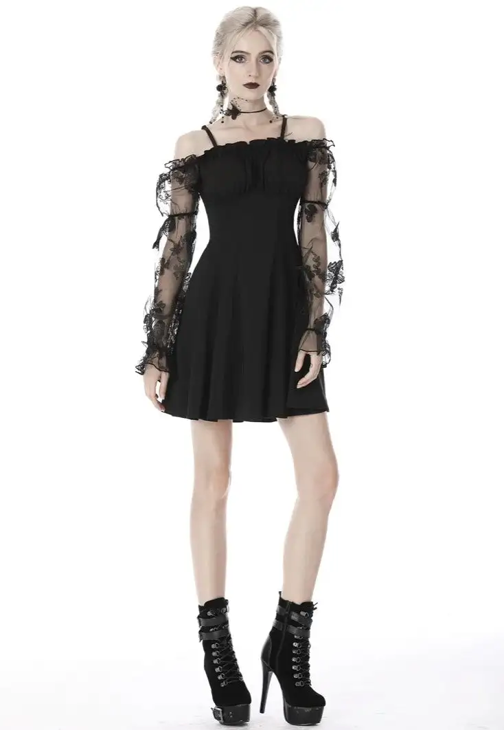 Dark In Love - Gothic Sexy Off-Shoulder Lacey Sleeves - Vestito