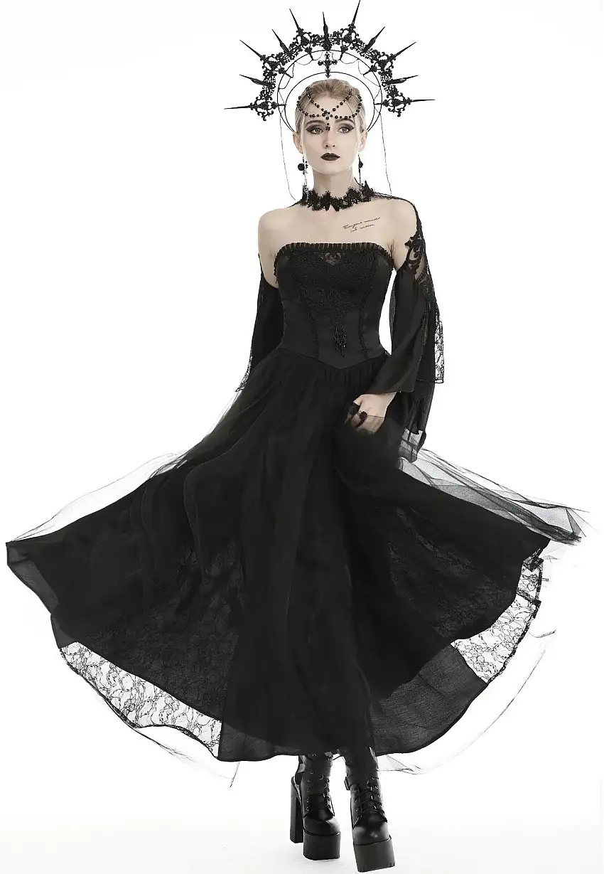Dark In Love - Gorgeous Beaded Tulle Maxi Gothic Wedding Black - Vestito