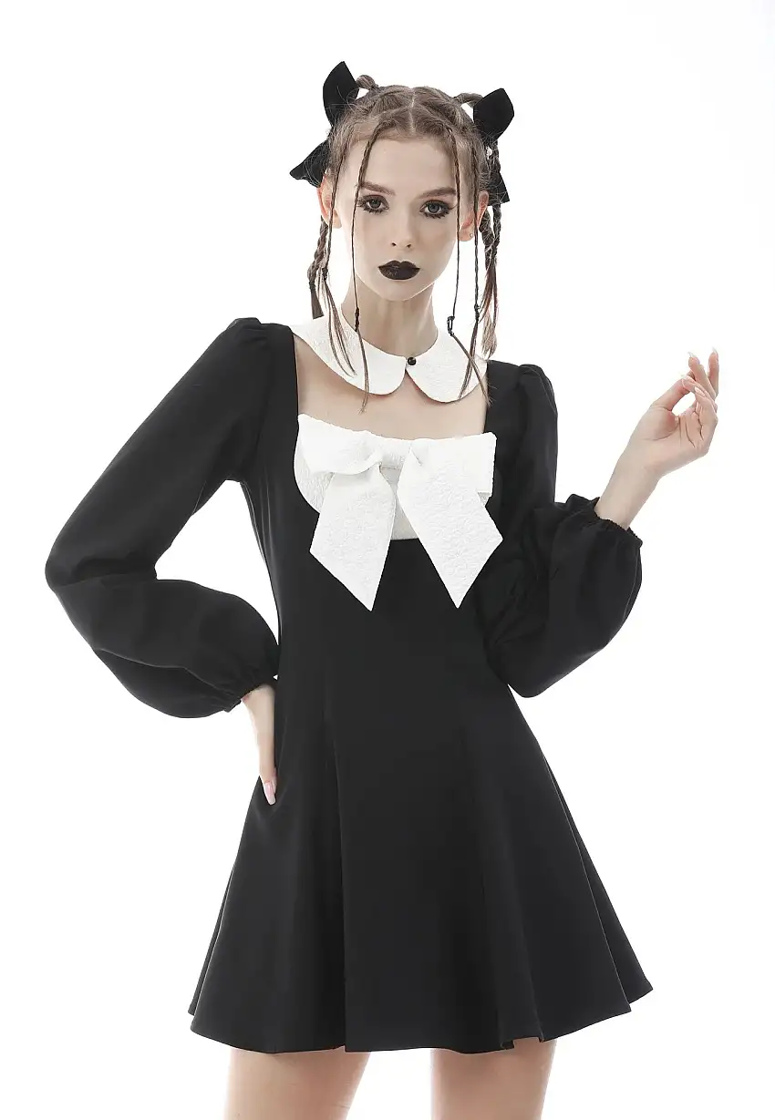 Dark In Love - Gothic Lolita Black White Super Bowknot Black - Vestito