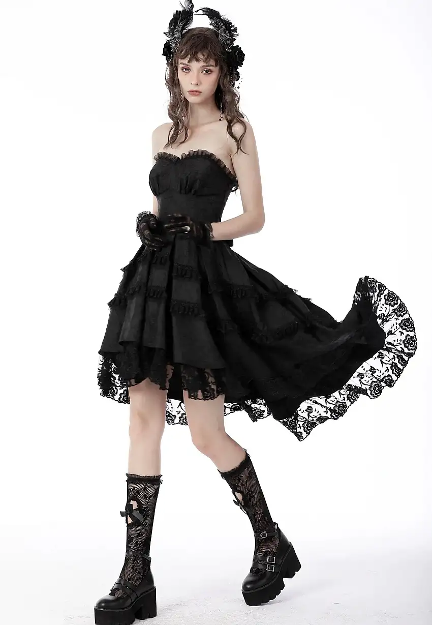 Dark In Love - Magic Girl Pleated Rose High Low Black - Vestito