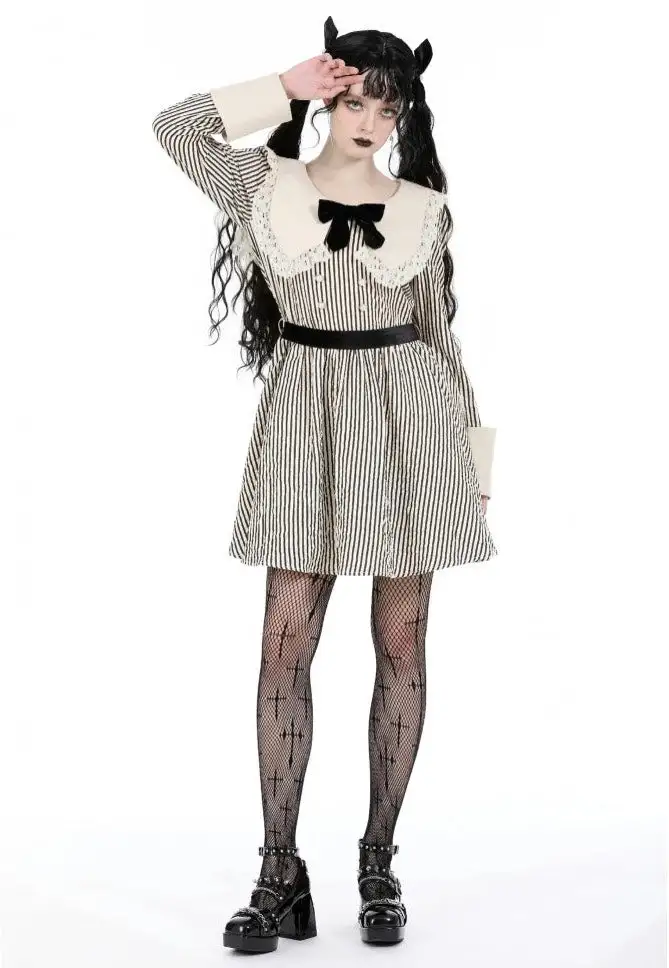 Dark In Love - Classic Vintage Big Lapels Classy Striped - Vestito