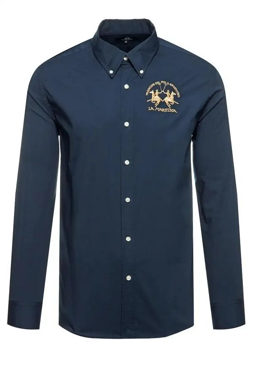 La Martina Camicia Stretch Regular Fit Cotone Blu