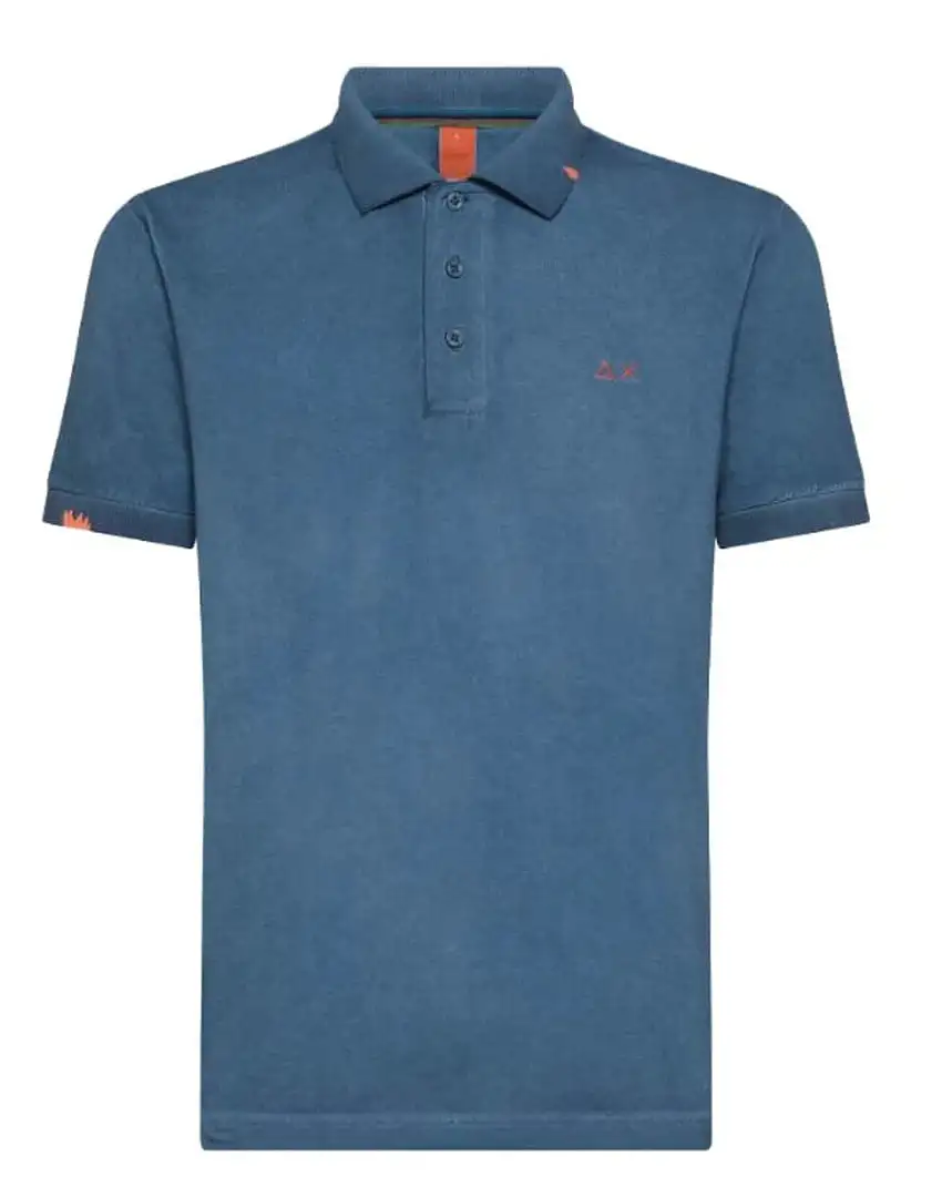 Sun68 Polo Lavaggio Used Con Loghi Cotone Blu