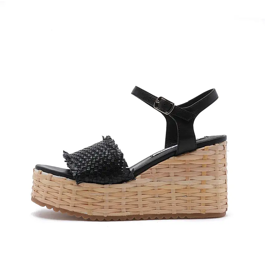 Sandalo Donna con zeppa in rafia