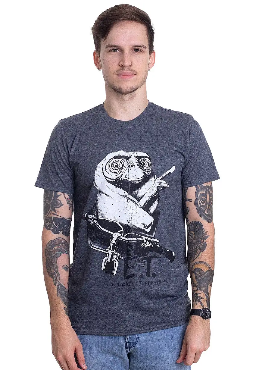 E.T. The Extra Terrestrial - Biking Distressed Dark Heather Grey - T-Shirt
