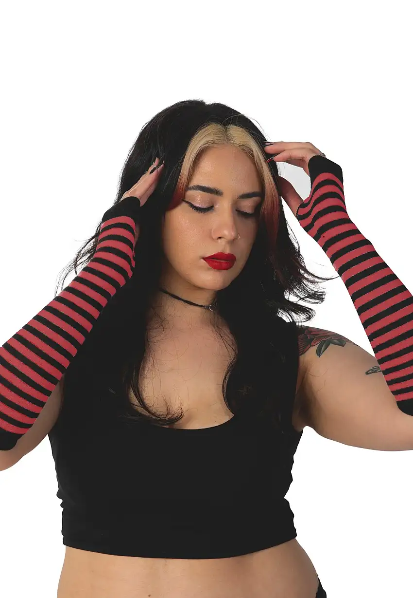 Pamela Mann - Striped Fingerless Red - Guanti