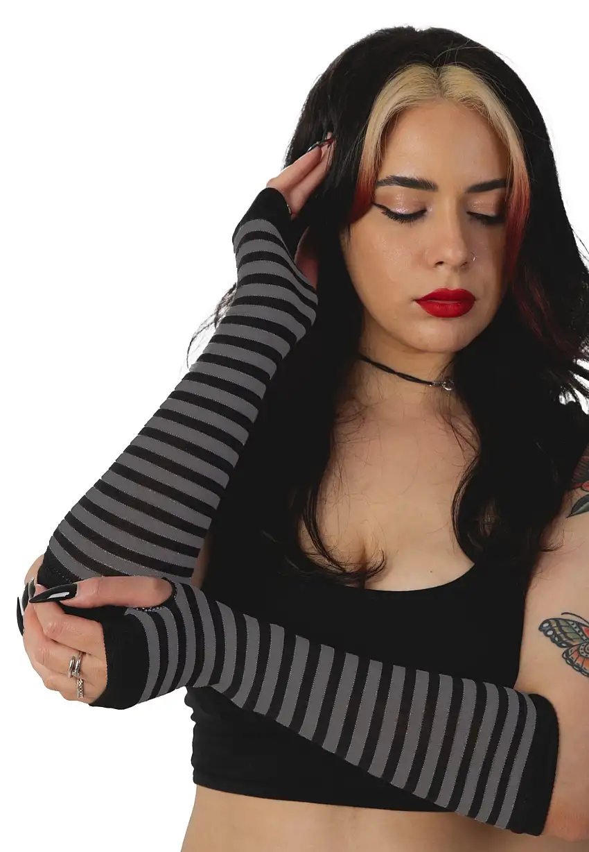 Pamela Mann - Striped Fingerless Grey - Guanti