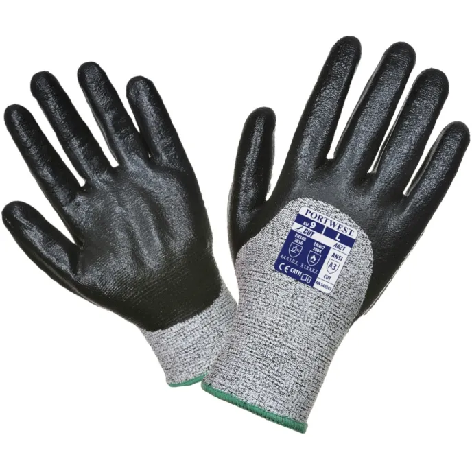 12 Paia - Guanto ANTITAGLIO e ANTIABRASIONE Livello 5 - Rivestito in nitrile