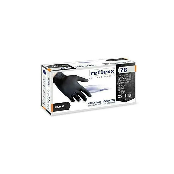 Guanti in Nitrile colore nero Black Reflexx 78 senza polvere - 100 Pezzi