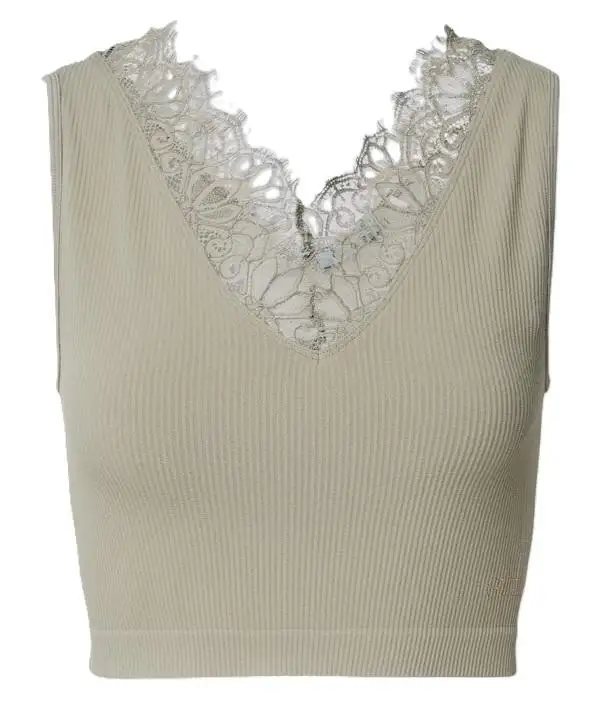 RAQUEL LACE SEAMLESS TOP SWTR Verde Militare