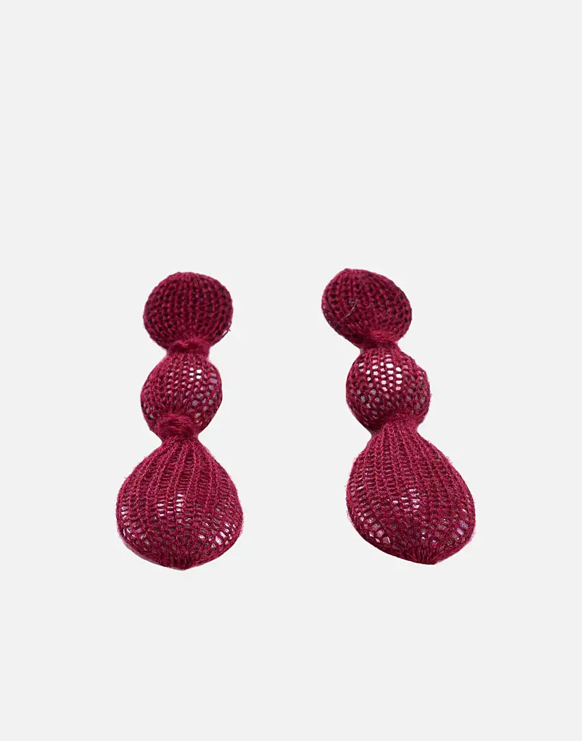 Drop earrings in amaranth-coloured crystals and cashmere 26950634